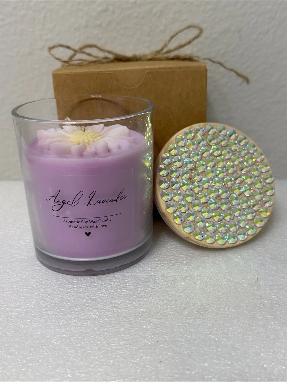 💜✨ Lavender Soy Candle with Jeweled Lid | Hand Bedazzled | Floral Accent Candle